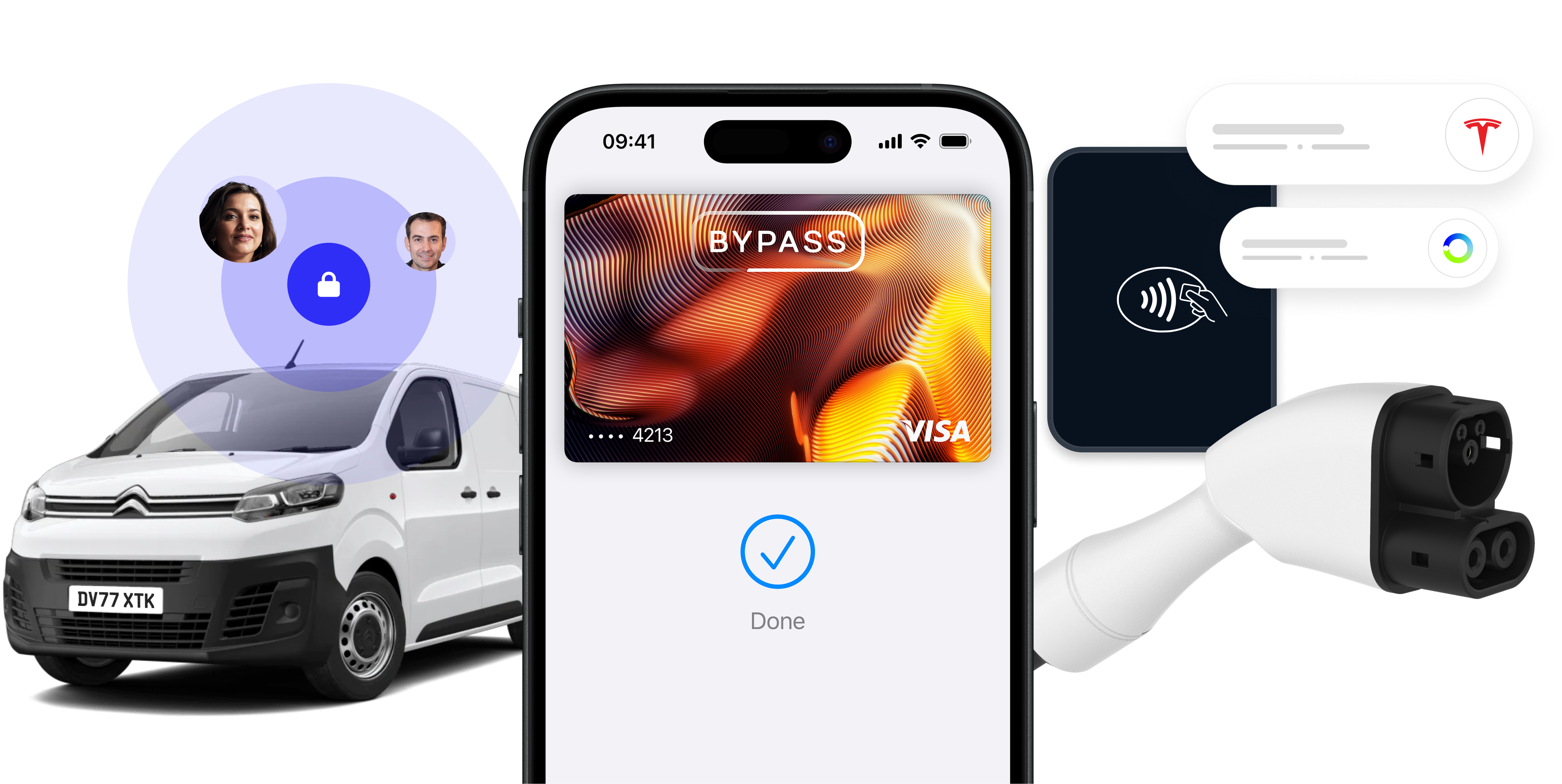 Bypass digital EV fuel card displayed on mobile device showing charging network access