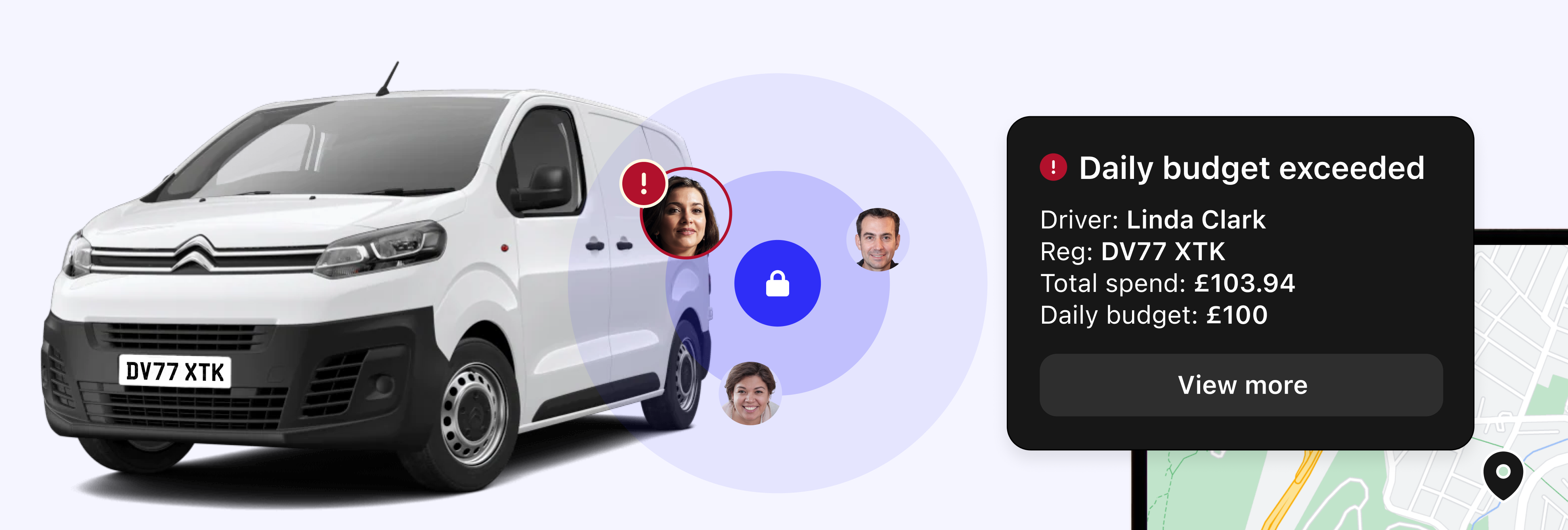 Electric fleet van with real-time charging tracking and fleet management dashboard